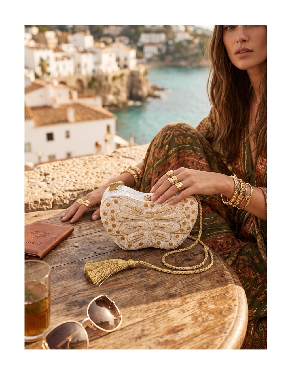 Timmy Woods 🝮 Butterfly Box Handbag Bag Minaudière 🝮 Gold Braided Strap 🝮 White
